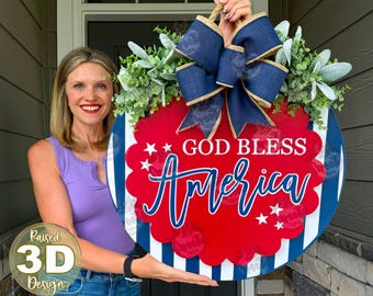 Fourth of July Front Door Decor | Fourth of July Wreath | God Bless America | Fourth of July Door Hanger | Fourth of July Door Wreath