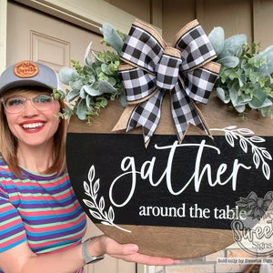 Home Decor | Gather Around The Table | Kitchen Decor | Dining Room Decor | Dining Room Sign | Wood Wall Art | Housewarming Gift