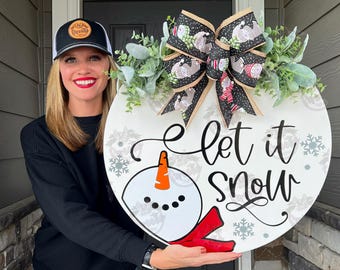 Winter Front Door Decor | Let It Snow | Snowman Front Door Wreath | Winter Wreath | Winter Door Wreath | Winter Door Sign
