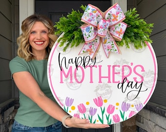 Happy Mother's Day Wreath, Pink Floral Decor - Etsy
