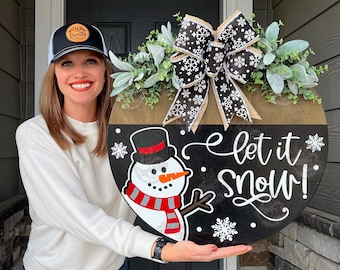 Winter Front Door Decor | Let It Snow | Snowman Front Door Wreath | Winter Wreath | Winter Door Wreath | Winter Door Sign