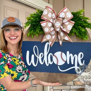 Front Door Decor | Welcome Sign | Baseball | Summer Wreath | Baseball Decor | Baseball Gift | Baseball Door Hanger | Baseball Door Sign