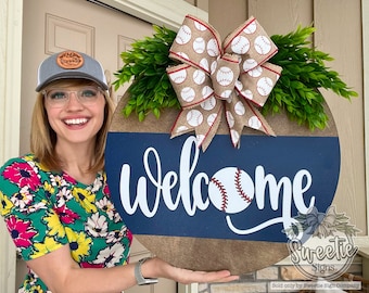 Front Door Decor | Welcome Sign | Baseball | Summer Wreath | Baseball Decor | Baseball Gift | Baseball Door Hanger | Baseball Door Sign