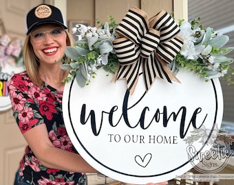 Front Door Decor | Front Door Wreath | Welcome Sign | Welcome To Our Home | Front Door Sign | Welcome Door Hanger | Year Round Door Hanger