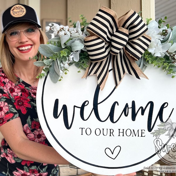 Front Door Decor | Front Door Wreath | Welcome Sign | Welcome To Our Home | Front Door Sign | Welcome Door Hanger | Year Round Door Hanger