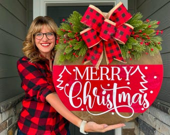 Christmas Front Door Decor | Merry Christmas | Christmas Wreath | Christmas Decor | Christmas Sign | Christmas Door Wreath | Christmas