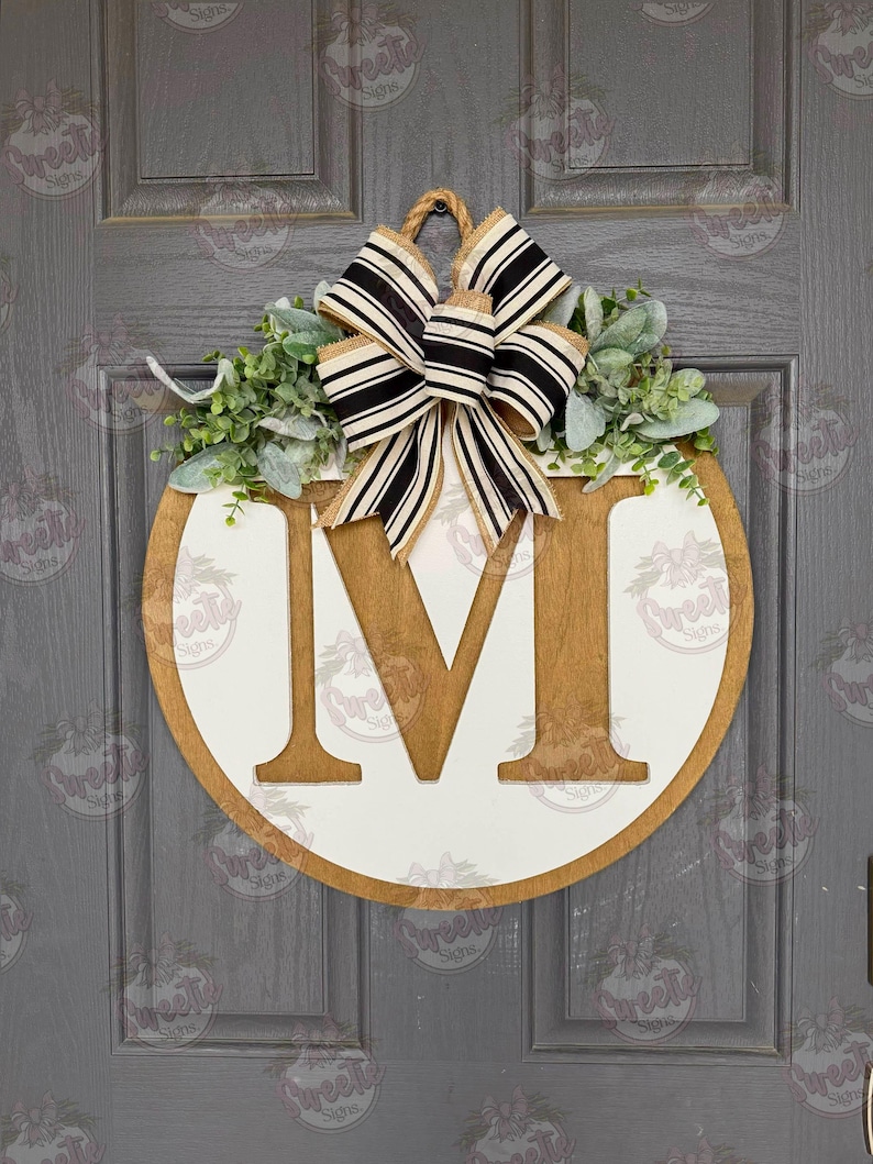 Colgante para puerta principal / Corona para puerta principal / Inicial del apellido / Letrero para puerta principal / Corona para todo el año / Letrero con apellido / Personalizado imagen 9