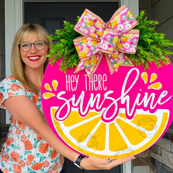 Summer Front Door Decor | Hey There Sunshine | Summer Wreath | Lemon | Summer Front Door Wreath | Summer Door Hanger | Summer Door Wreath