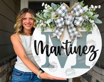 Front Door Decor | Last Name/Initial | Welcome Sign | Year Round Wreath | Front Door Hanger | Front Door Wreath | Housewarming Gift |