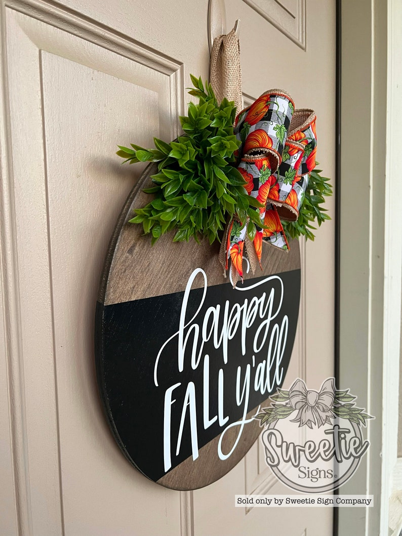 Fall Front Door Decor Happy Fall Y'all Fall Door Hanger Fall Wreath Fall Front Door Wreath Fall Sign Fall Welcome Sign image 8