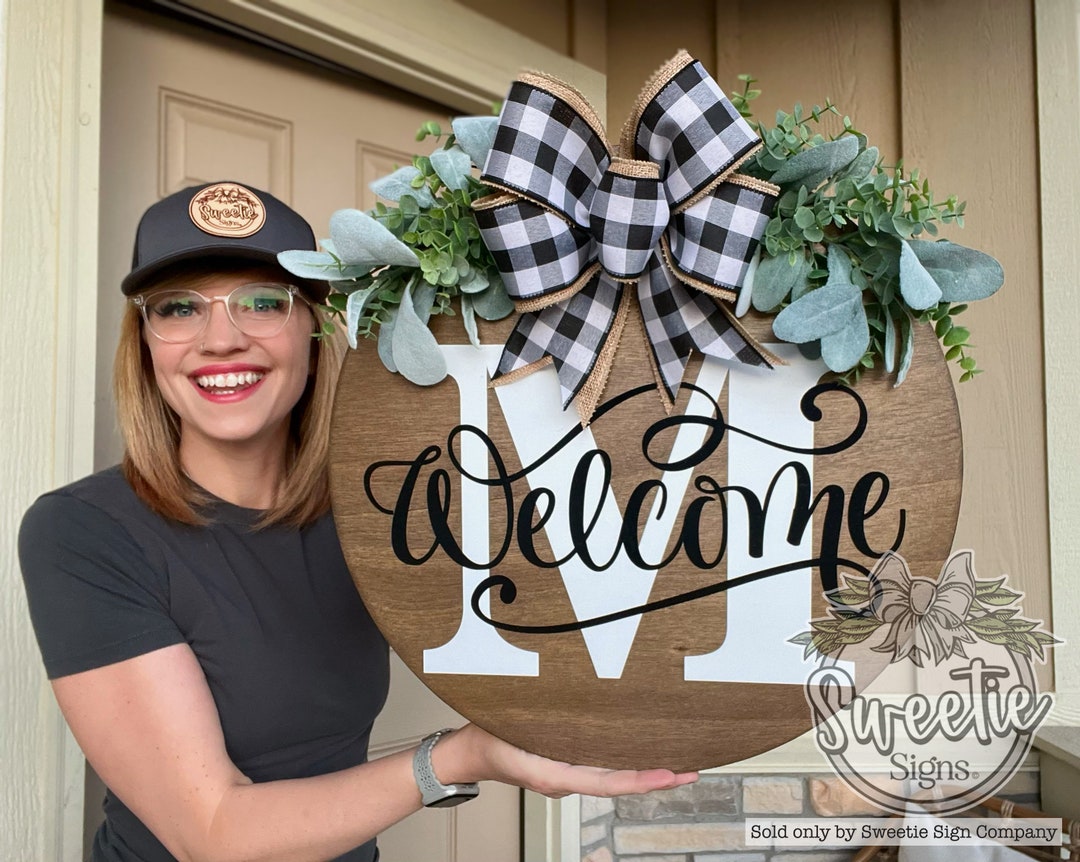 Front Door Decor Last Name/initial Welcome Sign Front - Etsy