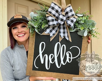 Front Door Decor | Hello | Front Door Sign | Door Sign | Door Hanger | Year Round Wreath | Door Wreath | Housewarming Gift | Home Decor