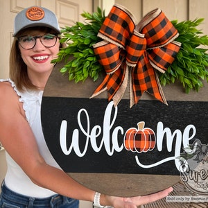 Fall Front Door Decor | Fall Door Hanger | Fall Welcome Sign | Pumpkin Door Hanger | Fall Door Wreath | Fall Porch Decor