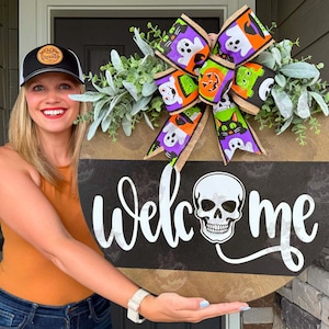 Halloween Front Door Decor | Happy Halloween | Halloween Wreath | Halloween Sign | Halloween Decor | Halloween Door Hanger | Skeleton