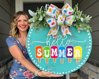 Summer Front Door Decor | Hello Summer | Summer Wreath | Summer Decor | Summer Sign | Front Door Wreath | Summer Door Hanger | Popsicles