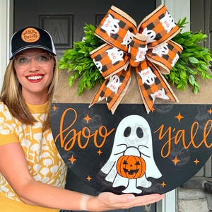 Halloween Front Door Decor | Halloween Wreath | Boo Y'all | Ghost | Halloween Decor | Halloween Door Hanger | Halloween Wreath | Ghost