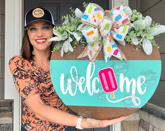 Summer Front Door Decor | Welcome Popsicle | Summer Wreath | Spring Wreath | Summer Door Hanger | Summer Door Wreath | Summer Sign