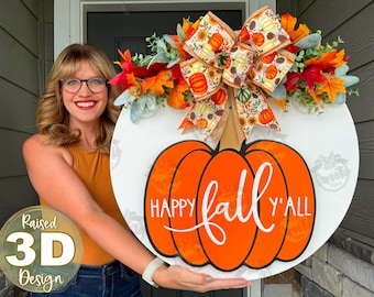 Fall Front Door Decor | Happy Fall Y'all Sign | Fall Wreath | Pumpkin | Fall Front Door Wreath | Fall Door Hanger | Fall Door Wreath