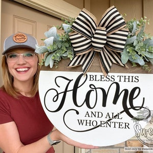 Front Door Decor | Bless This Home And All Who Enter | Year Round Wreath | Wreath | Front Door Sign | Front Door Hanger | Front Door Wreath