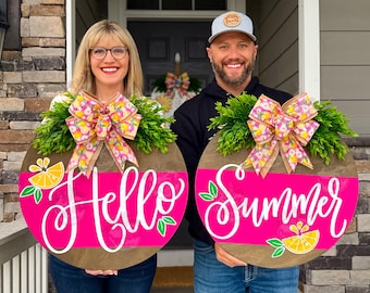 Double Front Door Decor | Double Door Set | Hello Summer | Double Summer Wreaths | Double Front Door Wreath | Double Door Hanger