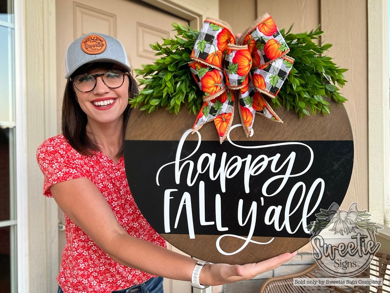 Fall Front Door Decor Happy Fall Y'all Fall Door Hanger Fall Wreath Fall Front Door Wreath Fall Sign Fall Welcome Sign image 1