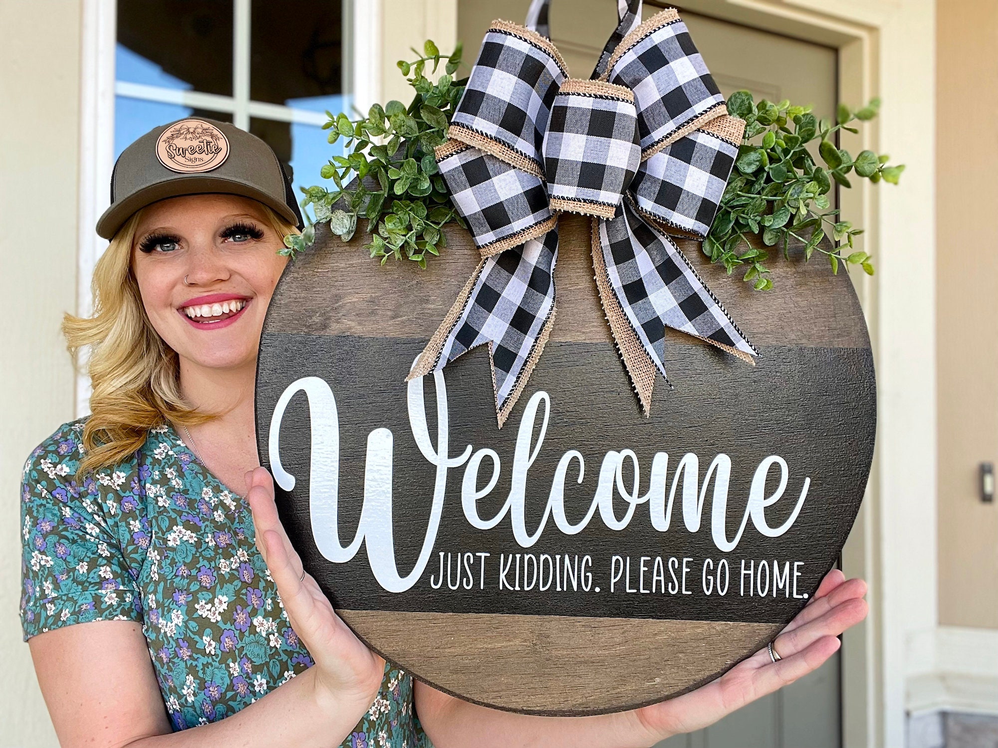 Front Door Decor Welcome Just Kidding Please Go Home Year - Etsy