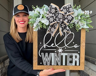 Winter Front Door Decor | Hello Winter | Winter Front Door Sign | Winter Wreath | Winter Door Wreath | Winter Sign | Winter Door Hanger