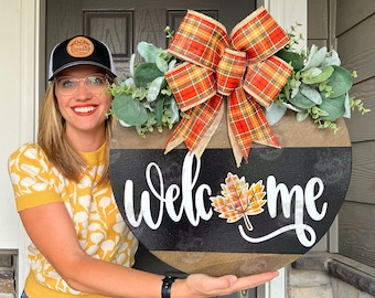 Fall Front Door Decor | Fall Door Hanger | Fall Welcome Sign | Seasonal Door Hanger | Fall Door Wreath | Fall Porch Decor | Fall Door Sign
