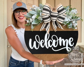 Front Door Decor | Welcome Sign | Front Door Wreath | Door Hanger | Year Round Wreath | Door Wreath | Housewarming Gift | Home Decor