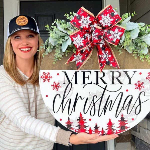 Christmas Front Door Decor | Merry Christmas | Christmas Wreath | Christmas Decor | Christmas Door Hanger | Christmas Door Wreath