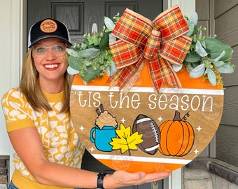Fall Front Door Decor | 'Tis The Season | Fall Door Hanger | Fall Welcome Sign | Fall Door Wreath | Fall Porch Decor | Fall Door Sign