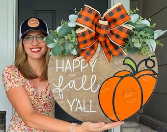 Fall Front Door Decor | Happy Fall Y'all l | Fall Wreath | Fall Sign | Fall Decor | Fall Door Hanger | Fall Door Wreath | Pumpkin | Fall