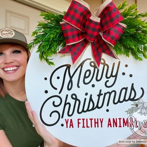 Christmas Front Door Decor | Merry Christmas Ya Filthy Animal | Christmas Door Wreath | Christmas Decor | Christmas Door Hanger | Christmas