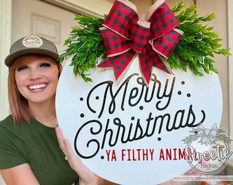 Christmas Front Door Decor | Merry Christmas Ya Filthy Animal | Christmas Door Wreath | Christmas Decor | Christmas Door Hanger | Christmas