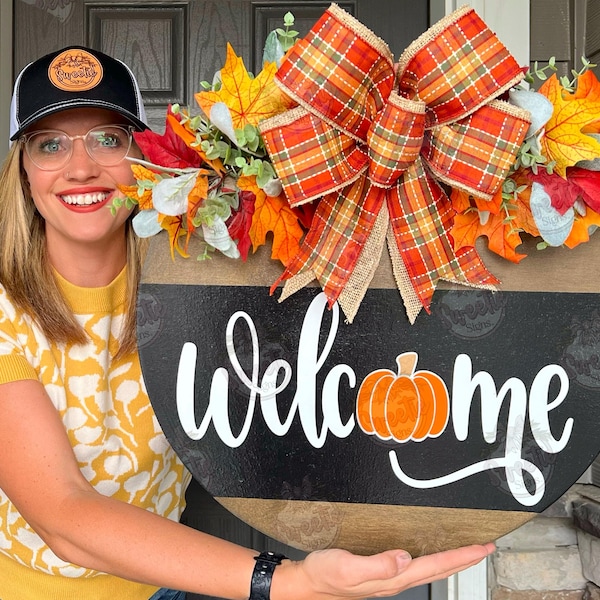 Fall Front Door Decor | Fall Door Hanger | Fall Welcome Sign | Pumpkin Door Hanger | Fall Door Wreath | Fall Porch Decor | Fall Door Sign