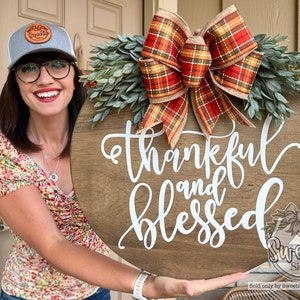 Fall Front Door Decor | Thankful & Blessed | Thanksgiving Decor | Fall Door Decor | Fall Door Hanger | Fall Door Wreath | Housewarming Gift