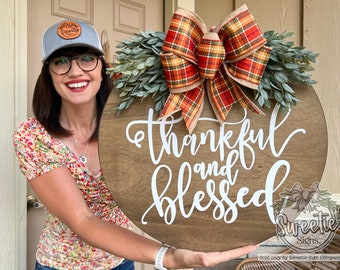 Fall Front Door Decor | Thankful & Blessed | Thanksgiving Decor | Fall Door Decor | Fall Door Hanger | Fall Door Wreath | Housewarming Gift