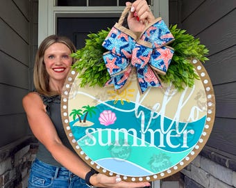 Summer Front Door Decor | Hello Summer | Summer Door Hanger | Beach Door Hanger |Summer Door Wreath | Summer Porch Decor | Beach Door Hanger