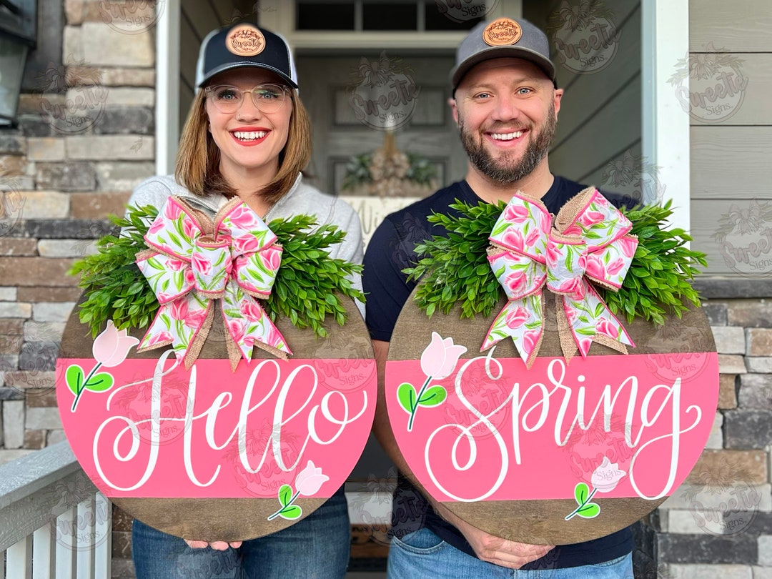 Double Door Front Door Decor | Hello Spring | Spring Double Door Signs ...