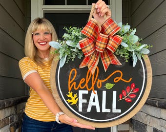 Fall Front Door Decor | Hello Fall | Fall Door Hanger | Fall Welcome Sign | Fall Door Hanger | Fall Door Wreath | Fall Door Sign