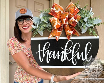 Fall Front Door Decor | Thankful | Fall Wreath | Fall Decor | Fall Door Sign | Fall Front Door Wreath | Fall Door Hanger | Fall Porch