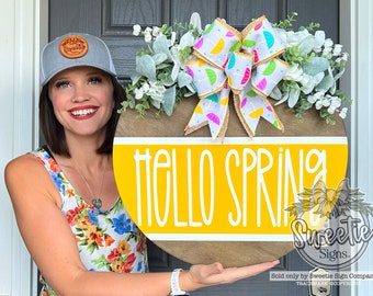 Spring Front Door Decor | Hello Spring Wreath | Spring Wreath | Spring Decor | Spring Front Door Wreath | Spring Door Hanger | Spring Sign