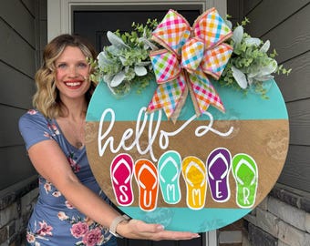 Summer Front Door Hanger | Summer Door Sign | Summer Wreath | Summer Decor | Summer Sign Summer Door Hanger | Flip Flops