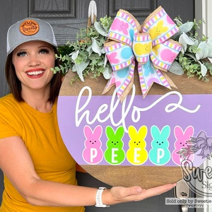 Happy Easter Front Door Decor | Easter Welcome Sign | Hello Peeps | Easter Front Door Wreath | Easter Door Hanger | Easter Door Wreath