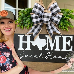 Front Door Decor | Front Door Wreath | Home Sweet Home | State Sign | Door Hanger | Door Wreath | Housewarming Gift | Home Decor