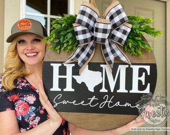 Front Door Decor | Front Door Wreath | Home Sweet Home | State Sign | Door Hanger | Door Wreath | Housewarming Gift | Home Decor