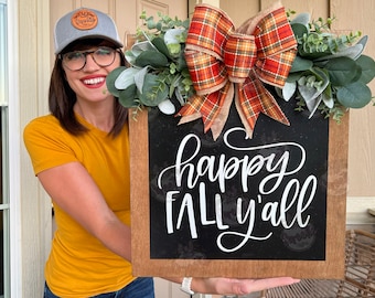 Fall Front Door Decor | Happy Fall Y'all | Fall Front Door Sign | Fall Door Sign | Fall Door Hanger | Fall Decor | Fall Door Wreath | Fall