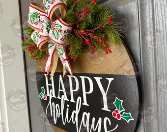 Christmas Front Door Decor | Happy Holidays | Christmas Wreath