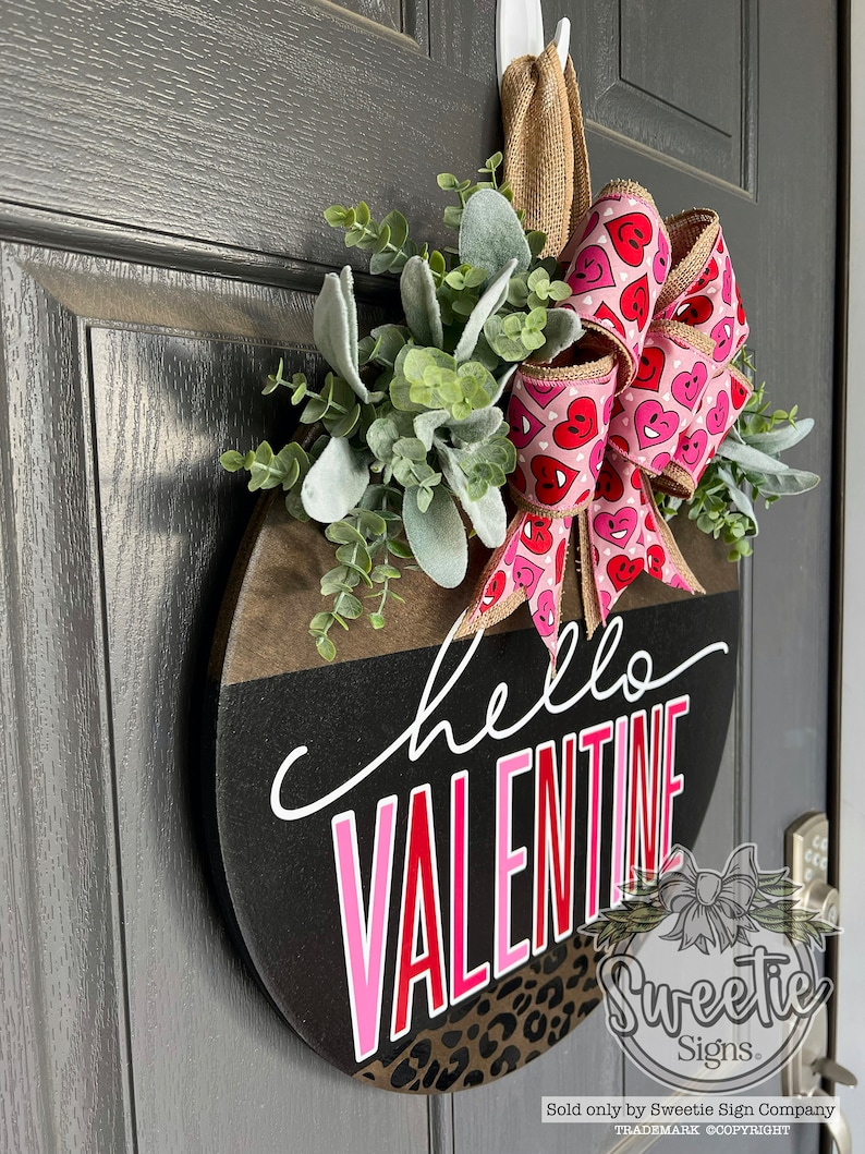 Valentines Front Door Decor Hello Valentine Valentines Wreath Valentines Door Hanger Valentine's Door Wreath Valentines Hanger image 8