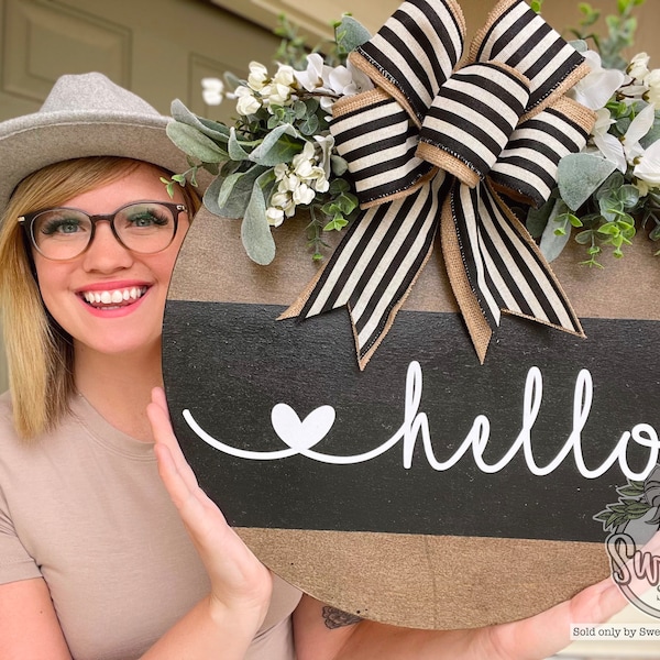 Front Door Decor | Front Door Wreath | Hello | Welcome To Our Home | Door Hanger | Housewarming Gift | Home Decor